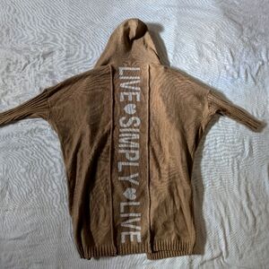 Shein Lune Long Sleeve Hooded Cardigan with Pocket,Beige,Size XL